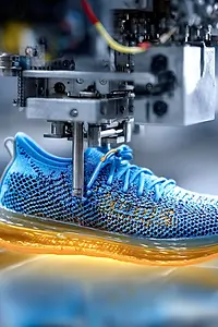 Machine-made production of modern running shoes in the factory