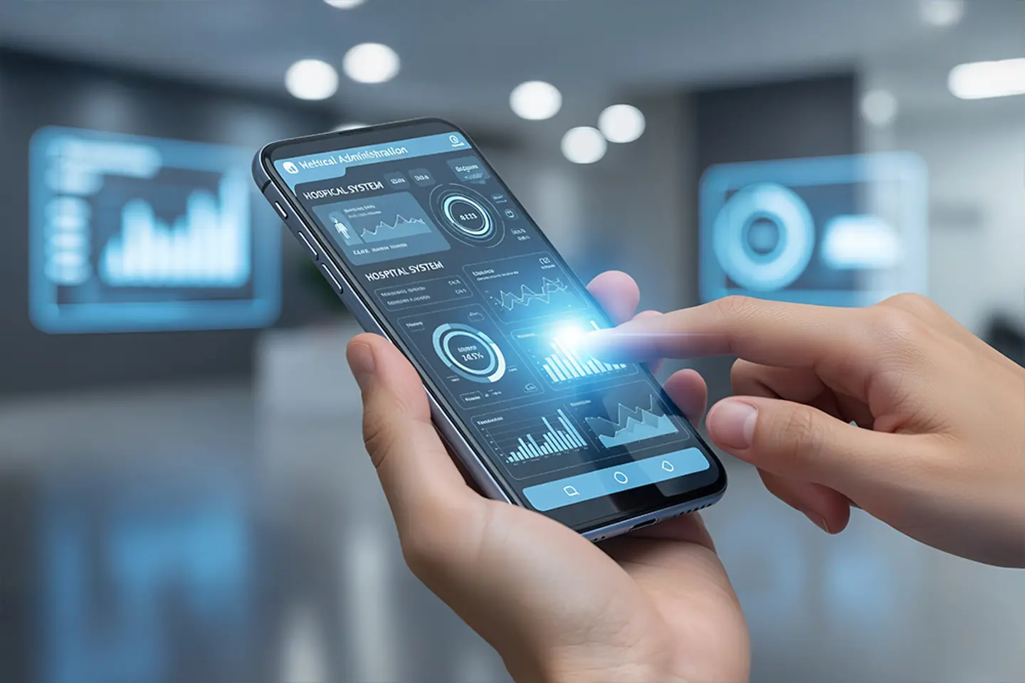 Imagen generada por IA - Persona usando aplicaciones clínicas en un smartphone