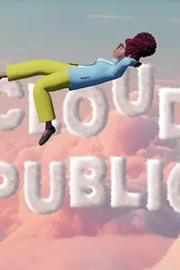 AI-generated image - Cartoon woman laying on clouds reading as "T Cloud Public"