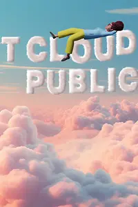 Junge Frau liegt auf Wolken in der Form "T Cloud Public"