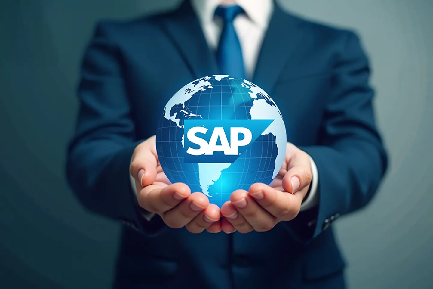 AI-generated image - Businessman holding a globe with the SAP logo on it