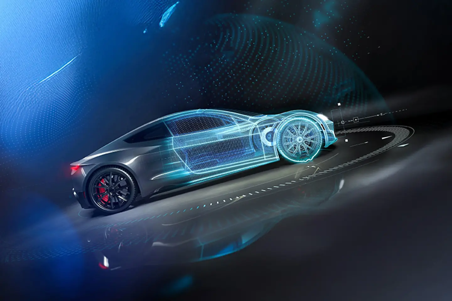 Voiture futuriste au design wireframe