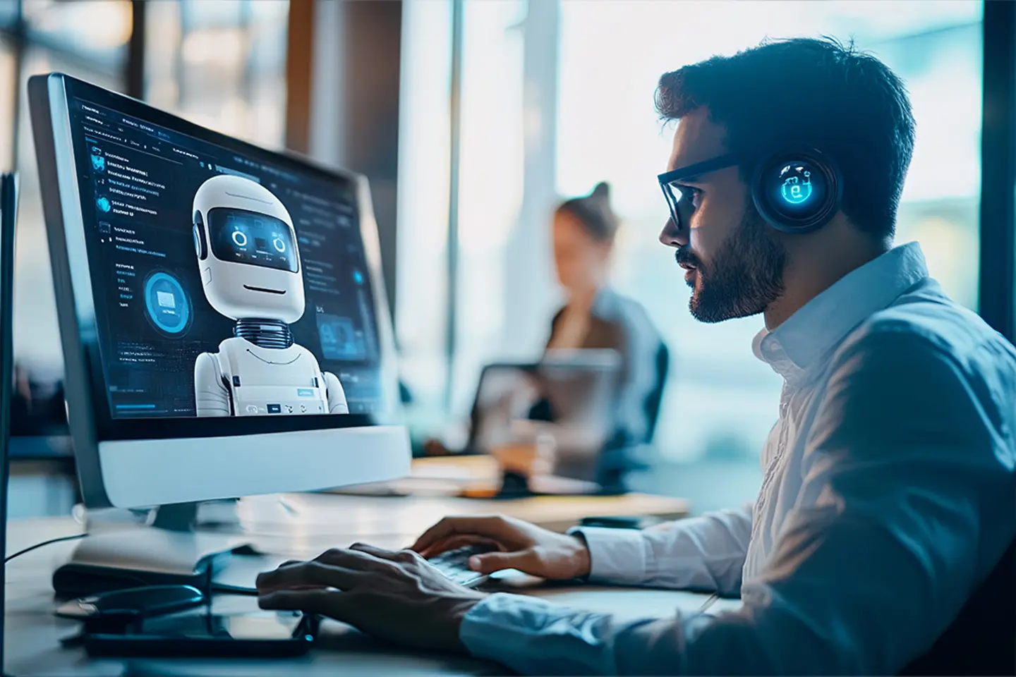 Imagen generada por IA - Empleados de la administración utilizando un chatbot de IA