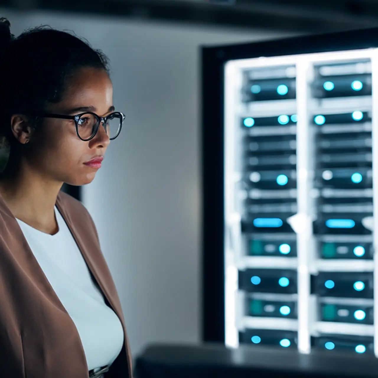 Engineurin arbeitet in einem Serverraum
