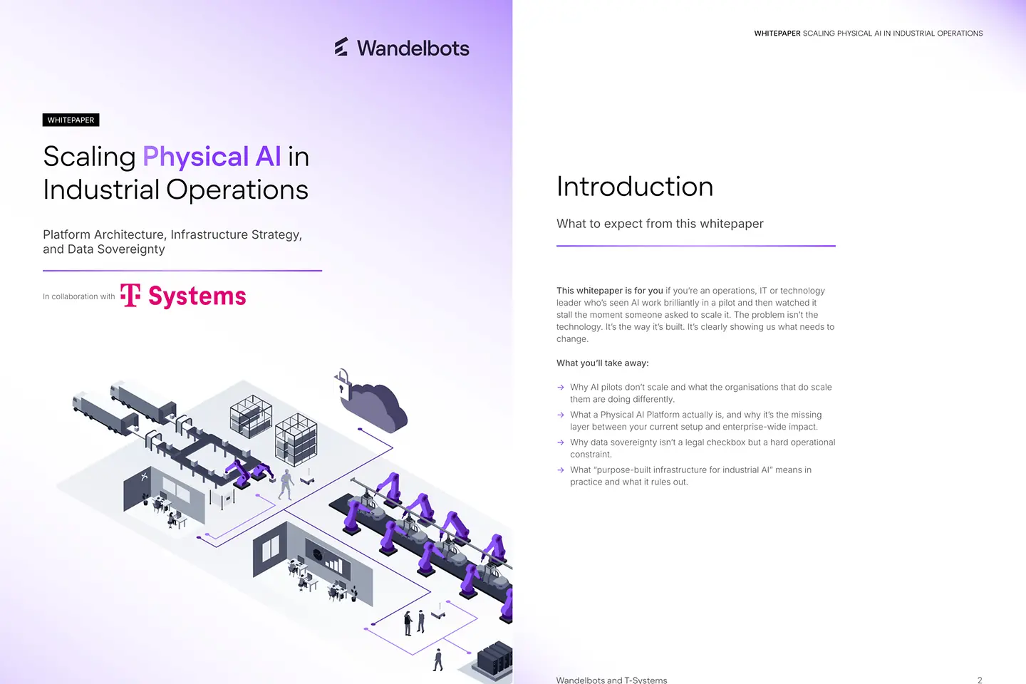 Captura de pantalla de la portada y la primera página del whitepaper: Escalabilidad de la IA física en la industria