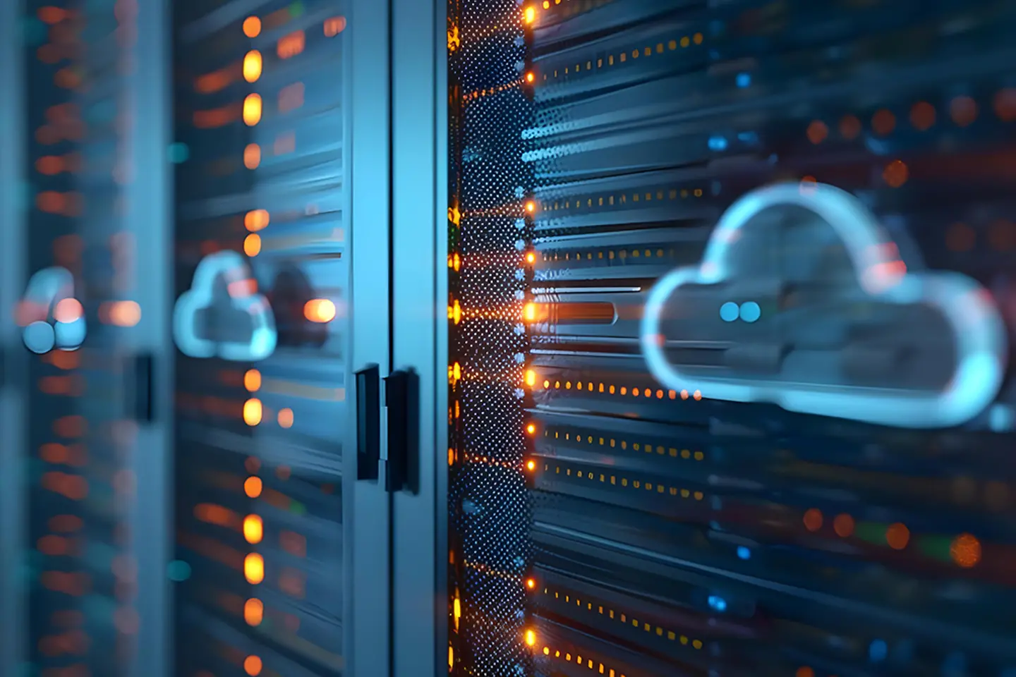 Detailed closeup of hybrid cloud system highlighting complexity and elegance