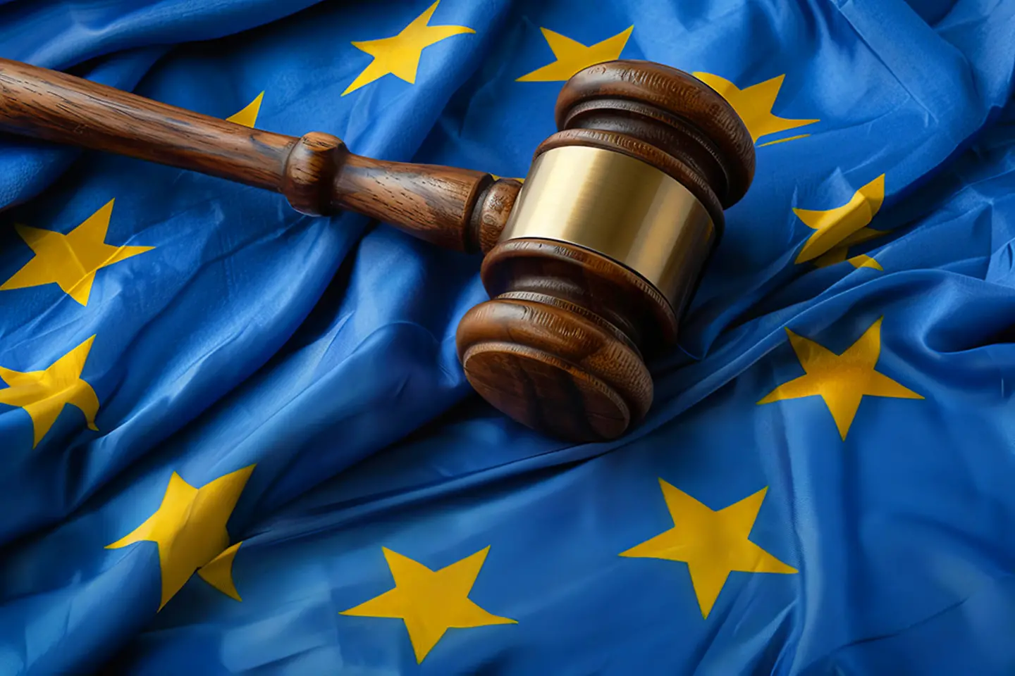 AI-generated image - Gavel resting on the EU flag