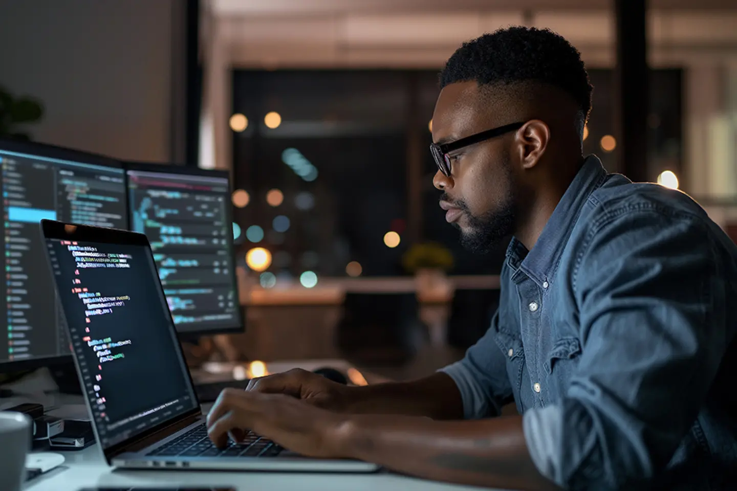 KI-generiertes Bild - IT-Fachmann schreibt Code am Laptop