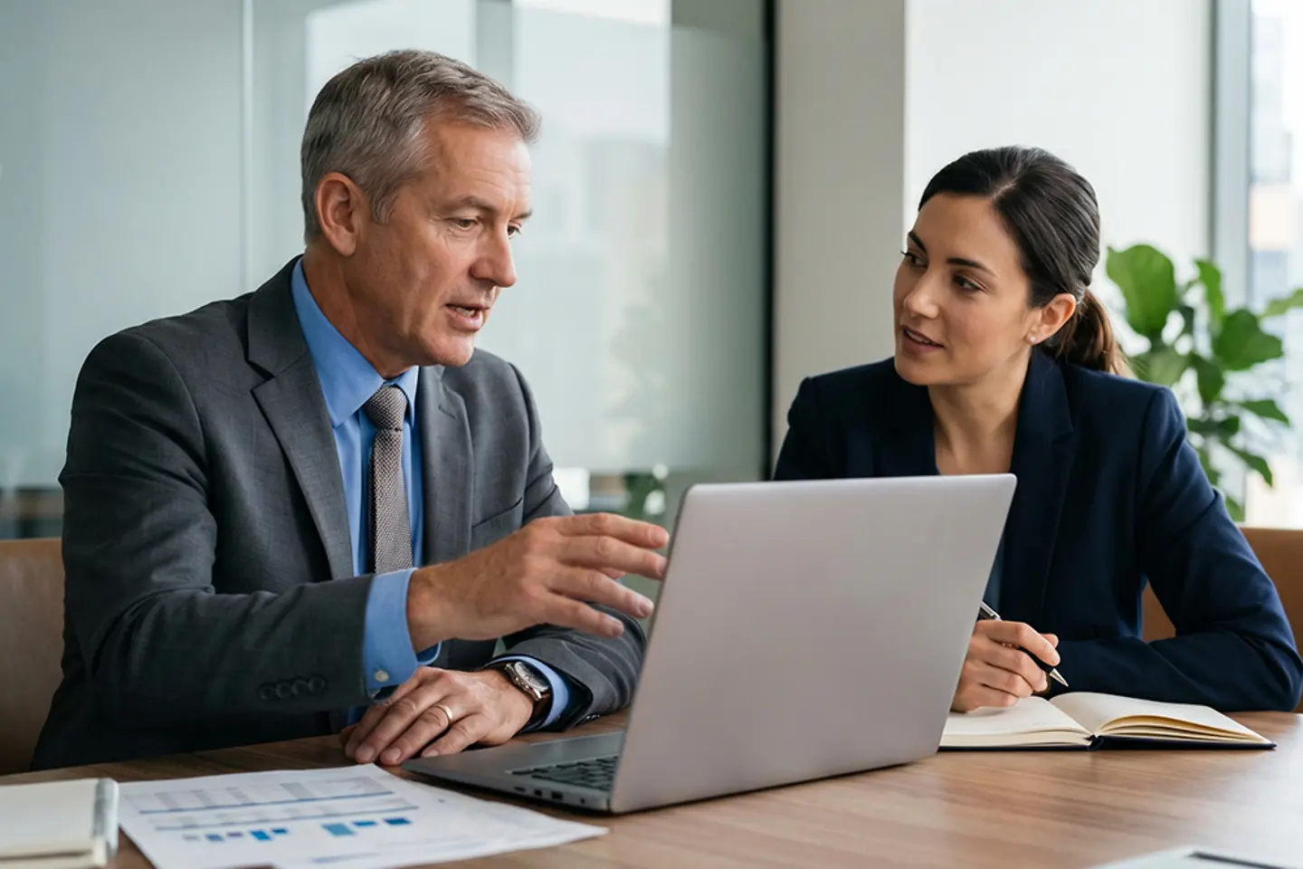 AI-generated image - Professionals discussing results over laptop