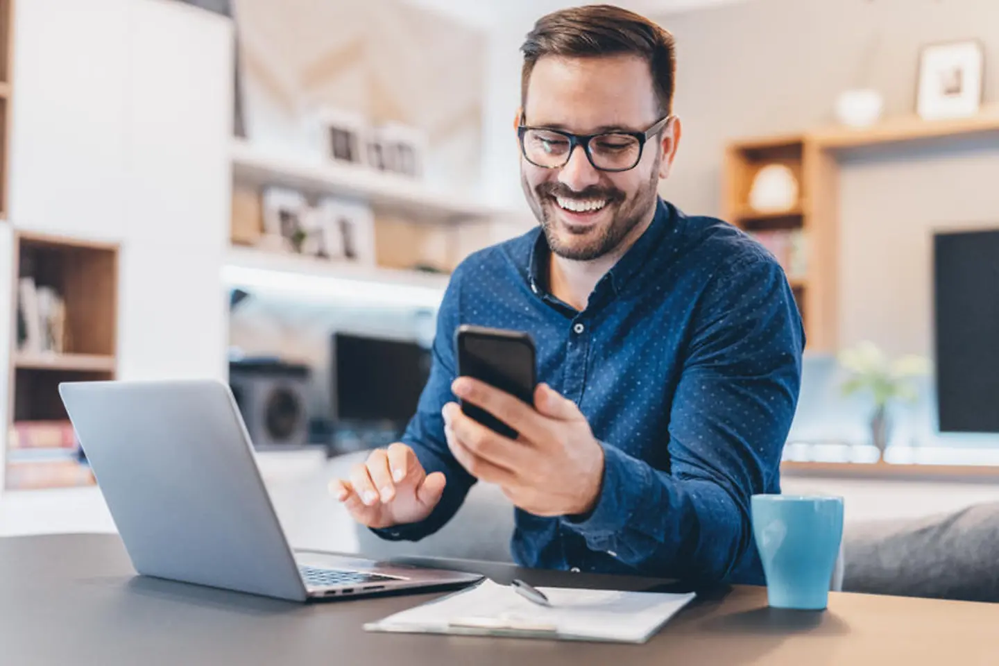 Businessman working in home office