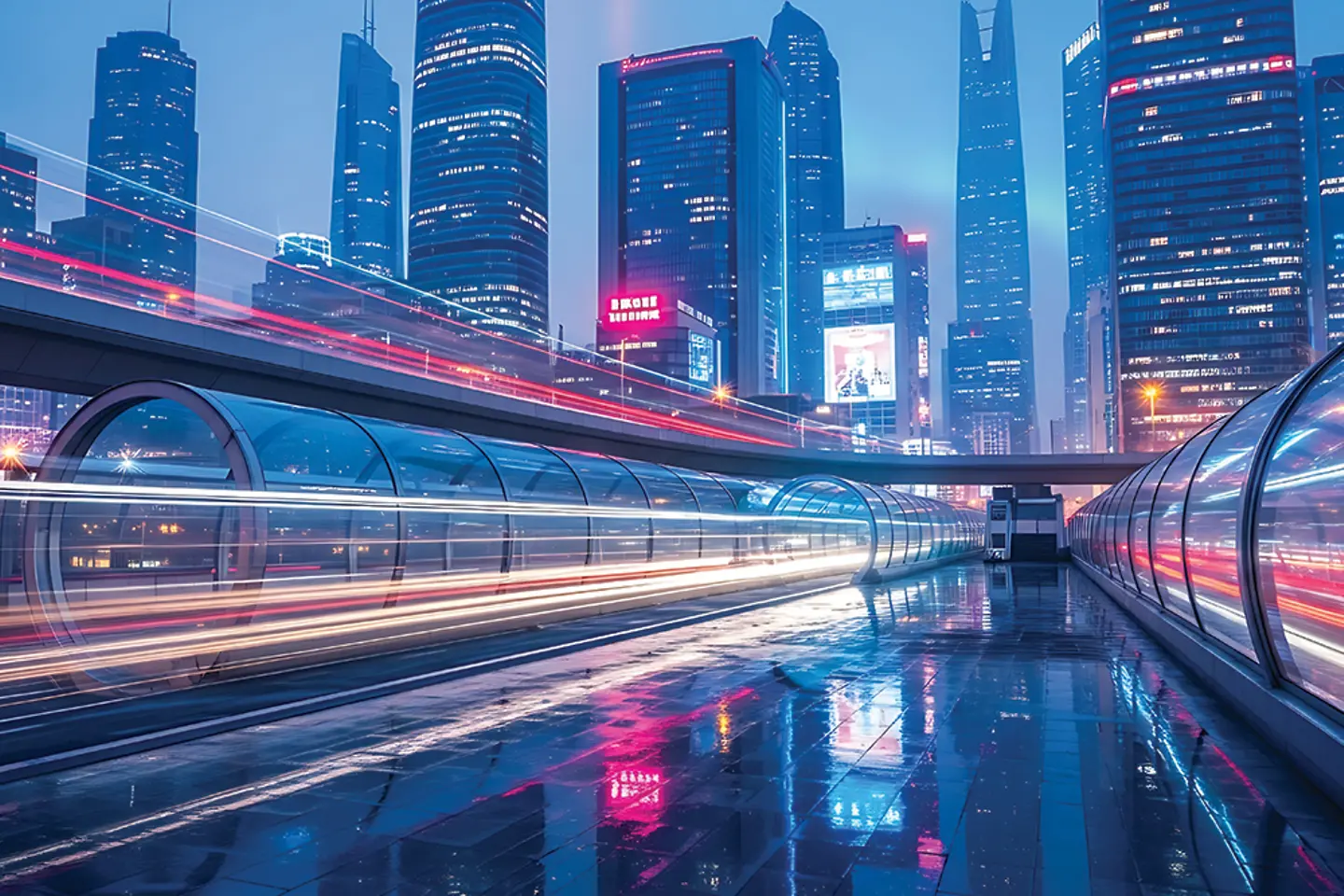 AI-generated image - IMage of a busy futuristic city with night lights