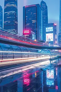 KI-generiertes Bild - Bild einer belebten futuristischen Stadt mit Nachtlichtern