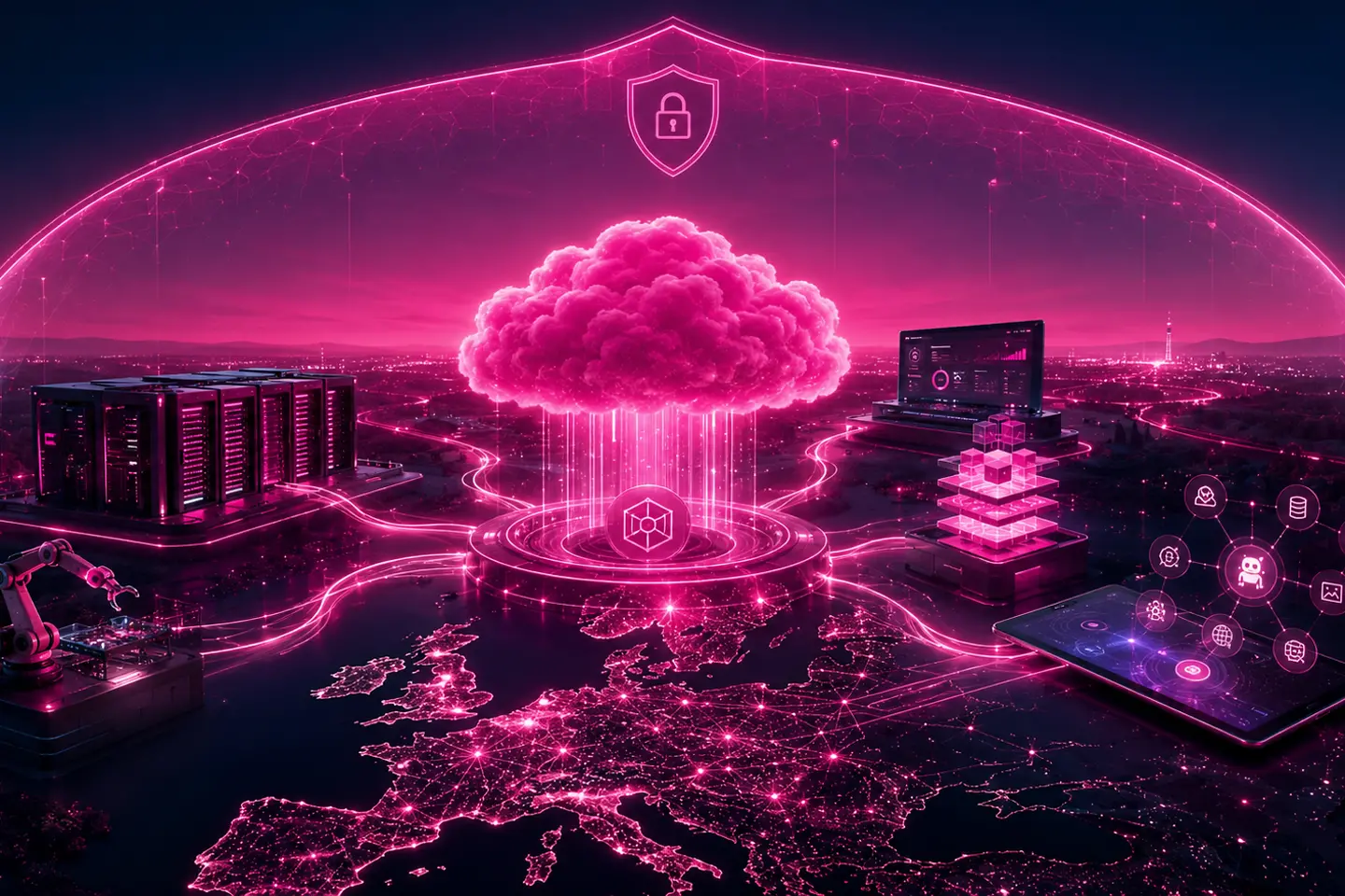 Imagen generada por IA - T-Systems conecta cloud soberano, IA, agentes empresariales y ciberseguridad en una arquitectura tecnológica europea