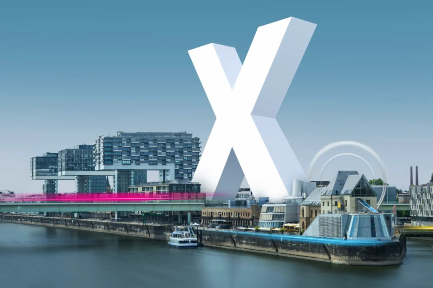 Oversized, illuminated X on a ship
