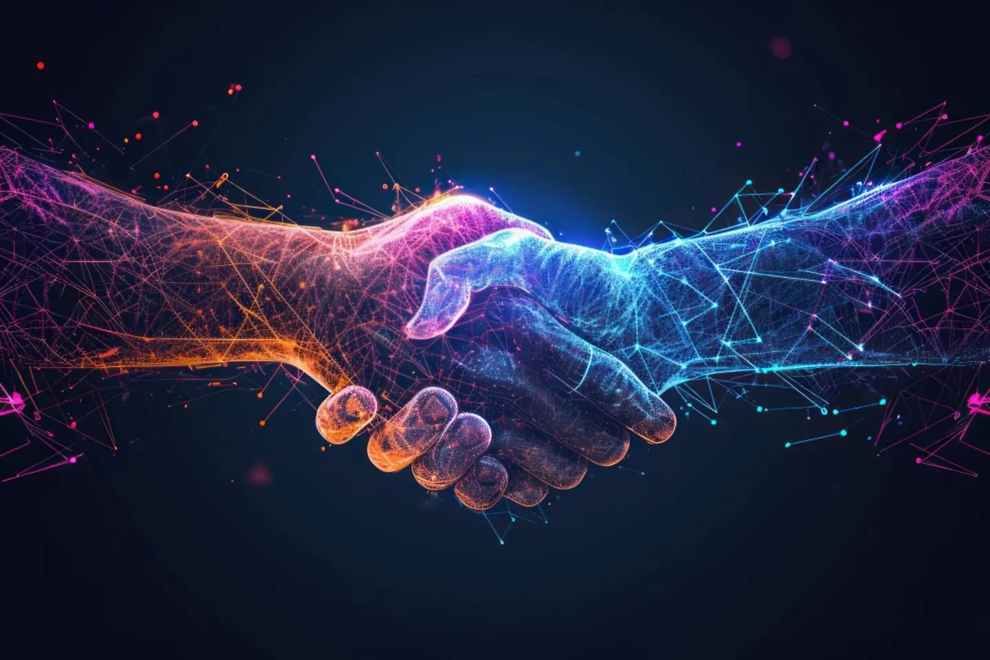 AI-generated image - Handshake in digital futuristic style. The concept of partnership