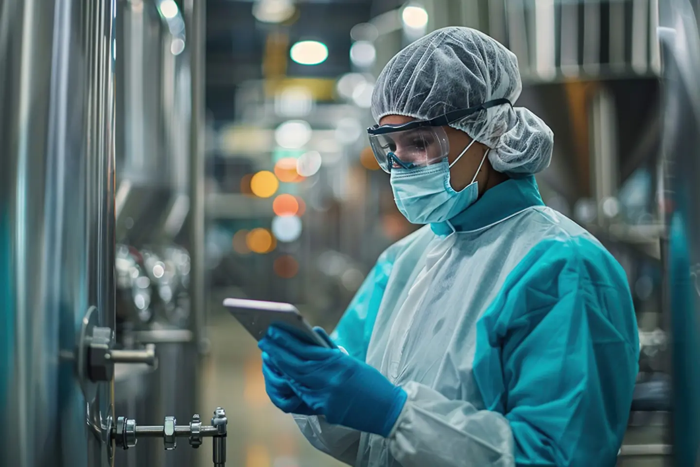 AI-generated image - Worker in a biosuit at a pharmaceutical manufacturing facility