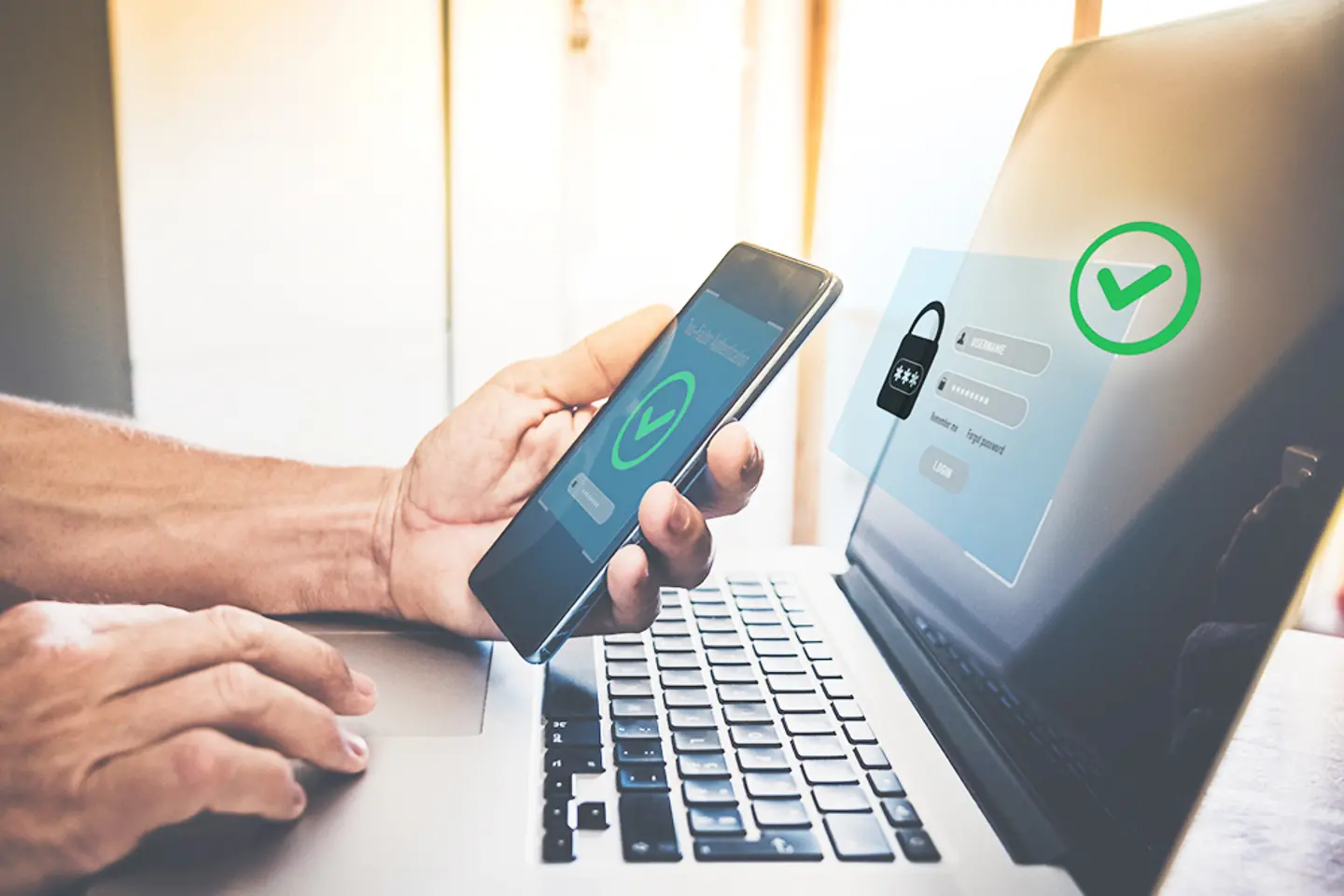 A person using two-factor authentication for banking transactions.