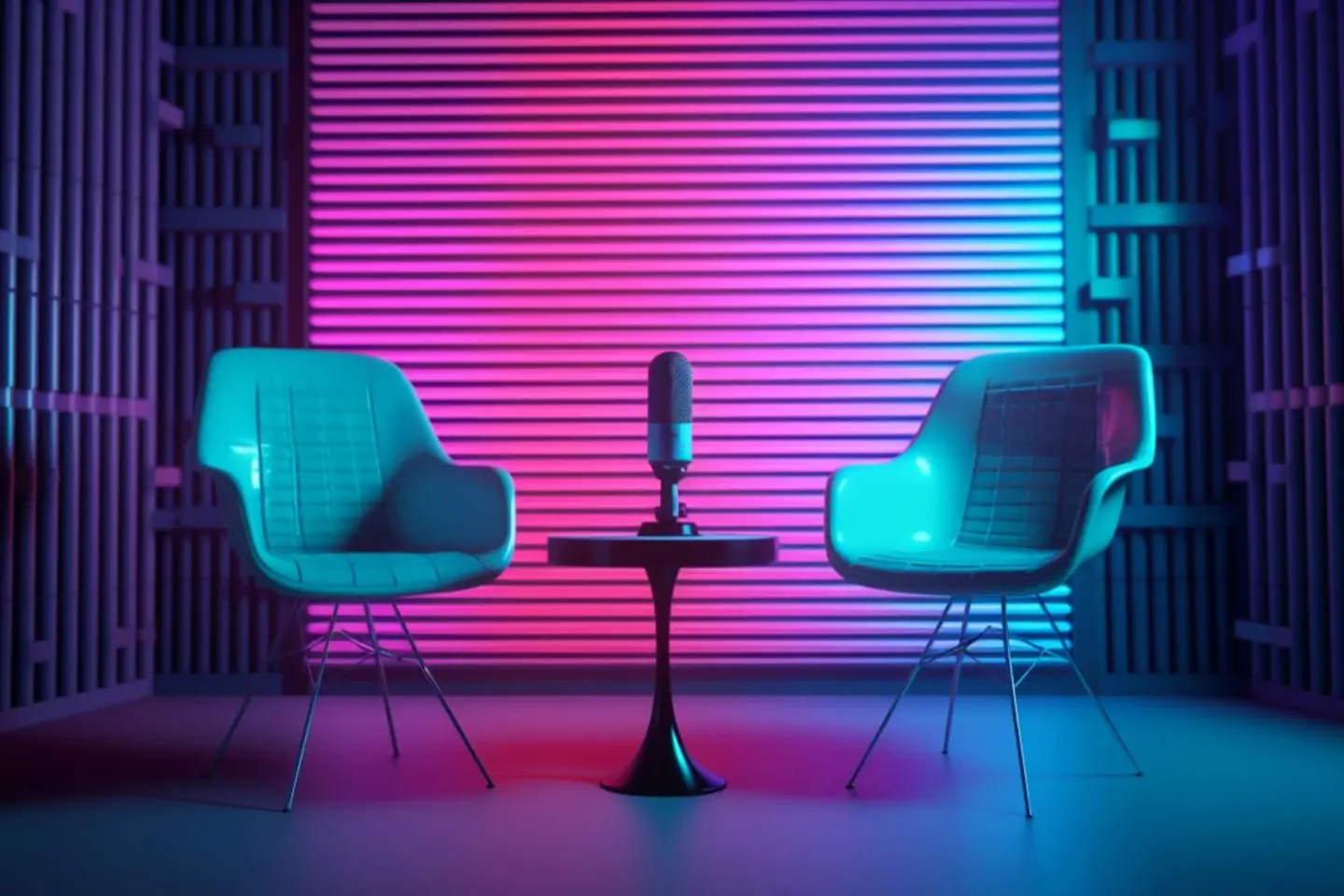 Banner de fundo para podcast, estilo estúdio com microfones