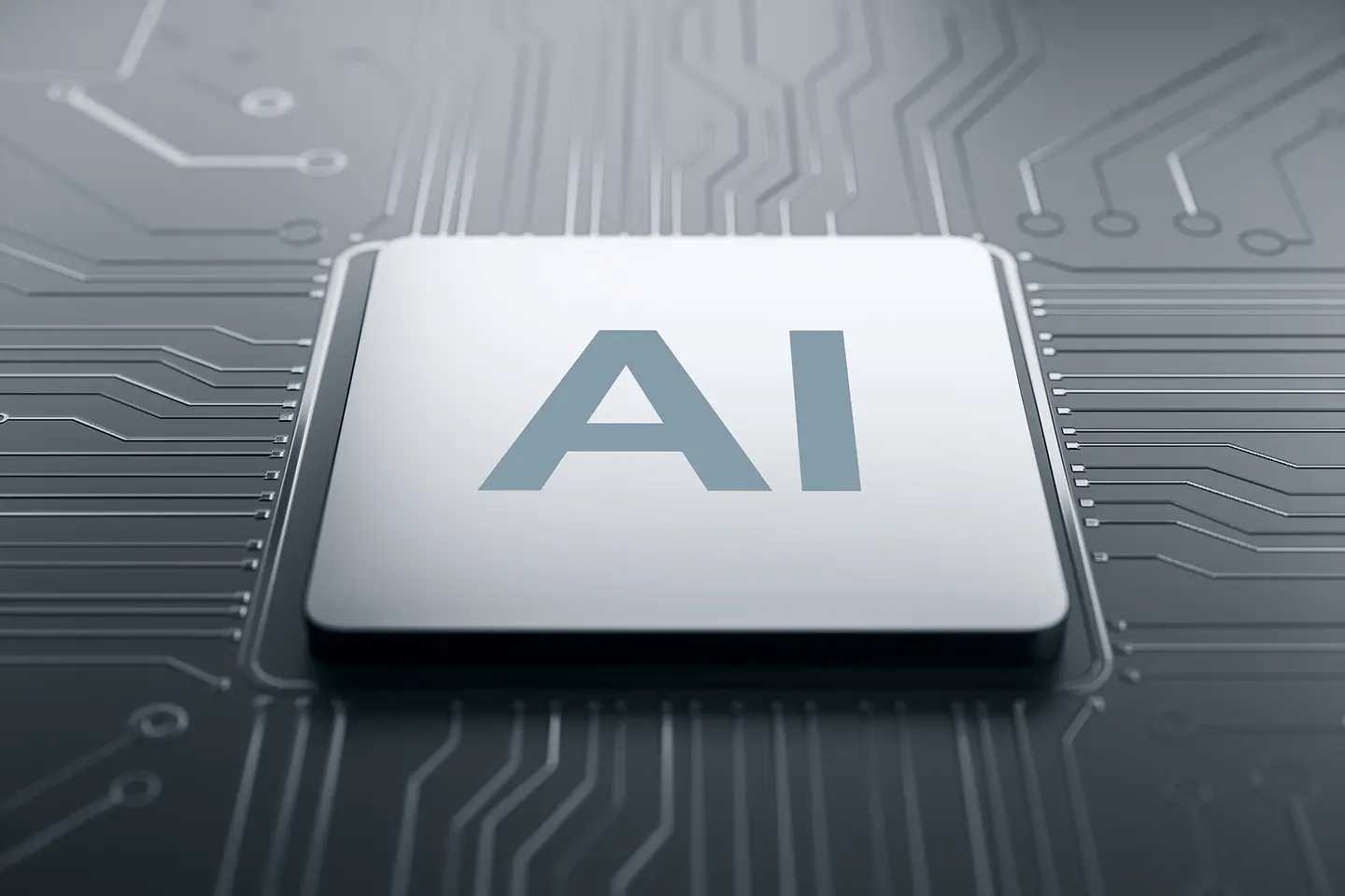 AI-generated image - A metallic AI chip sits at the center of a circuit board