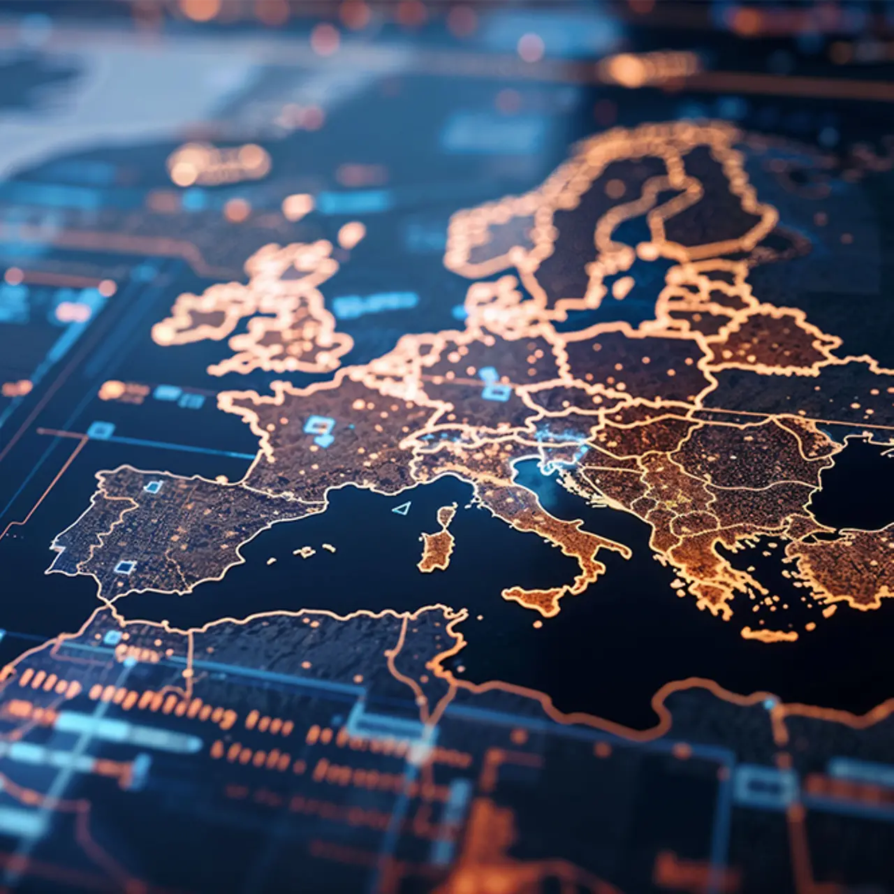 Digital map of Europe - Image created with AI