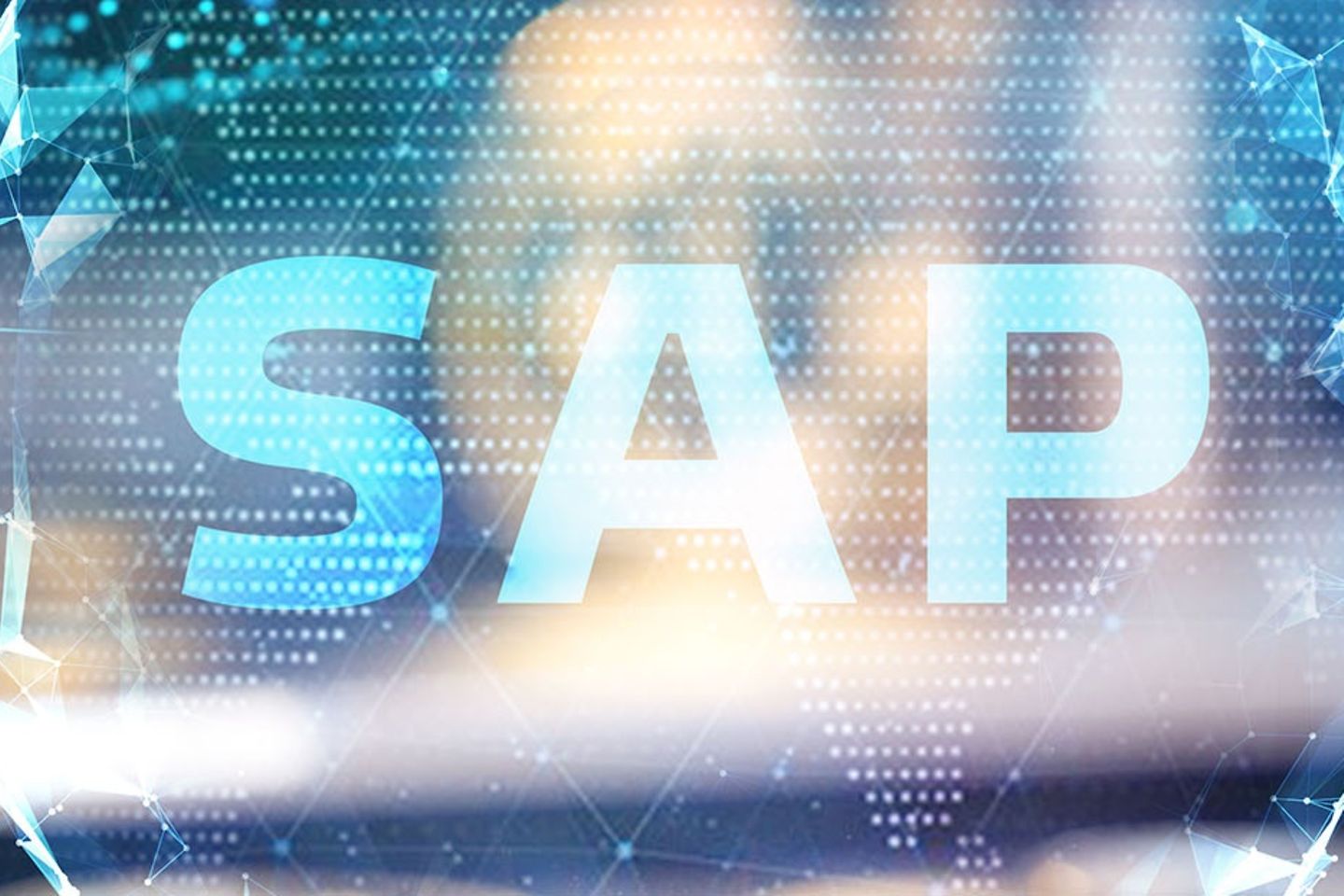 A virtual representation of points connected by lines and the SAP logo.