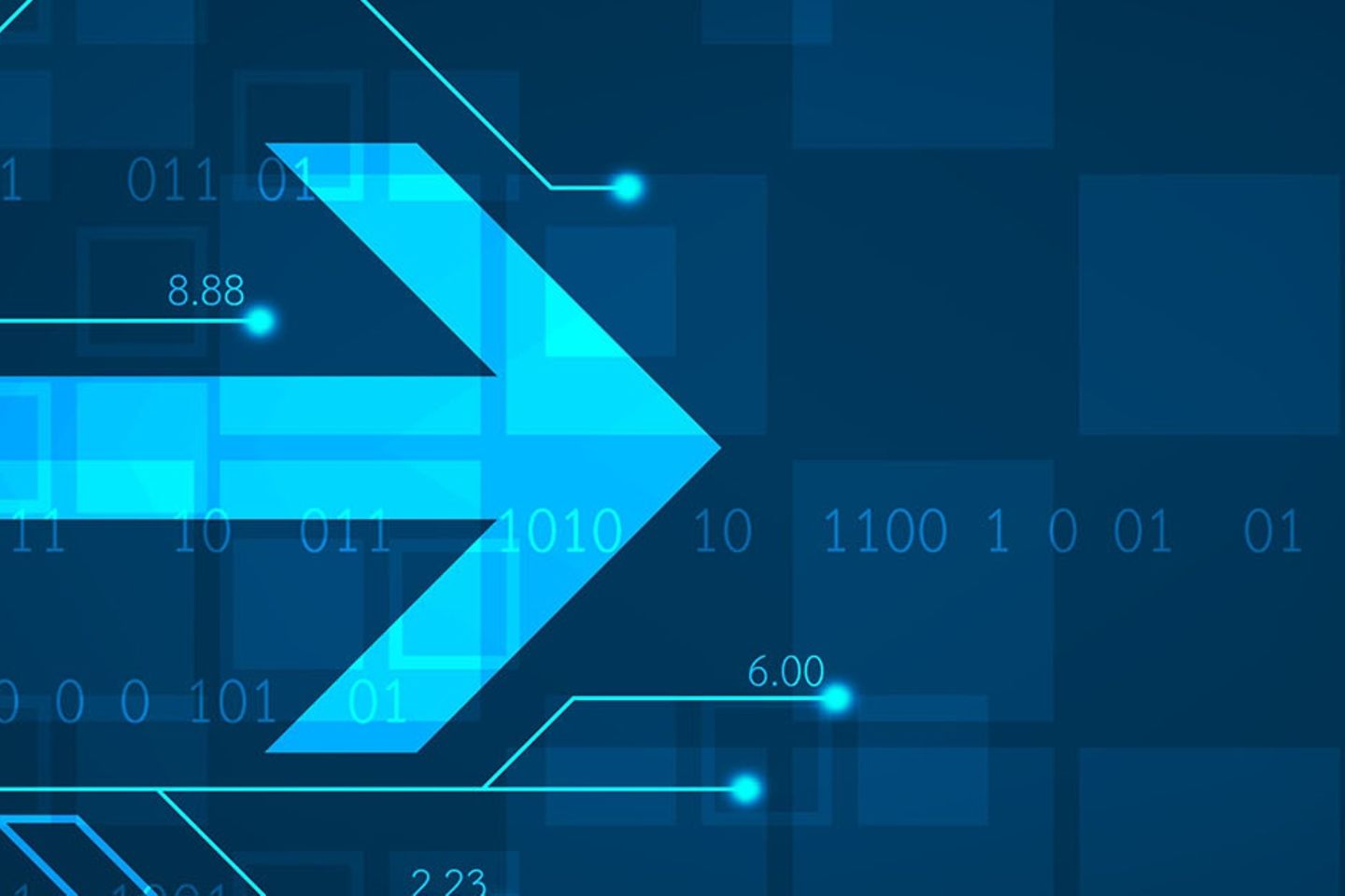 Gráfico virtual de flechas azules con líneas entre medio