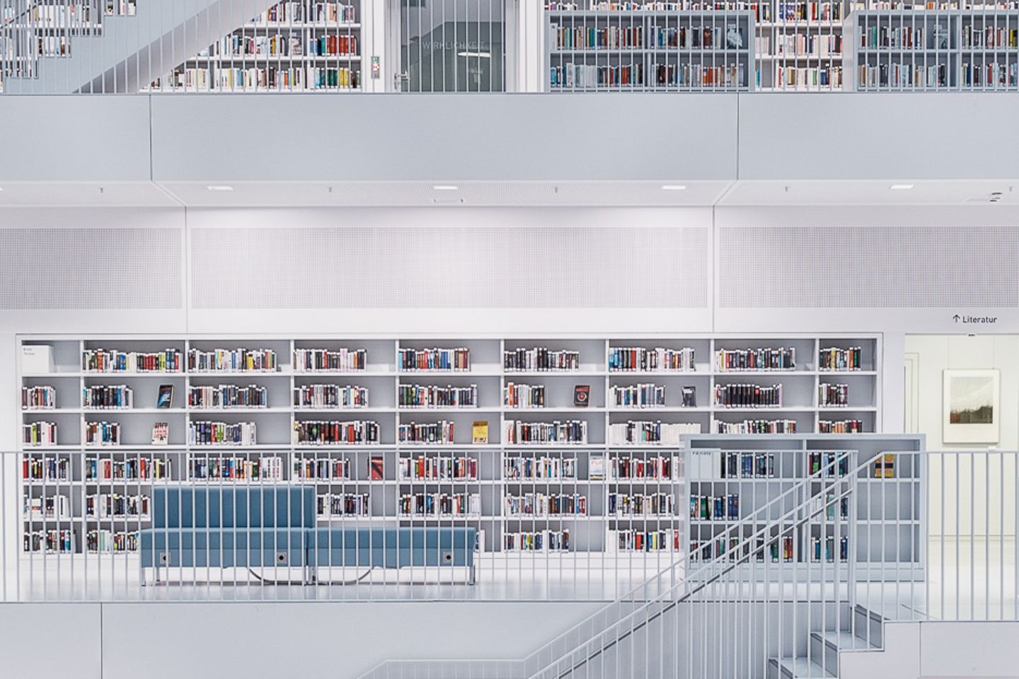 Library with many bookshelves