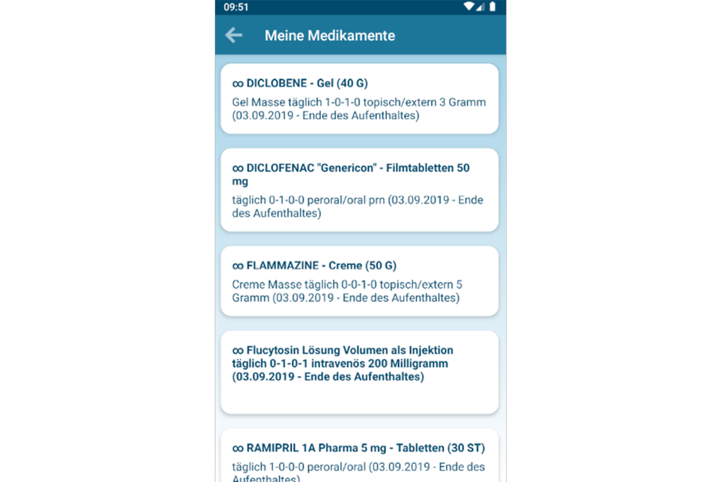 Meine Medikamente auf der App dargestellt