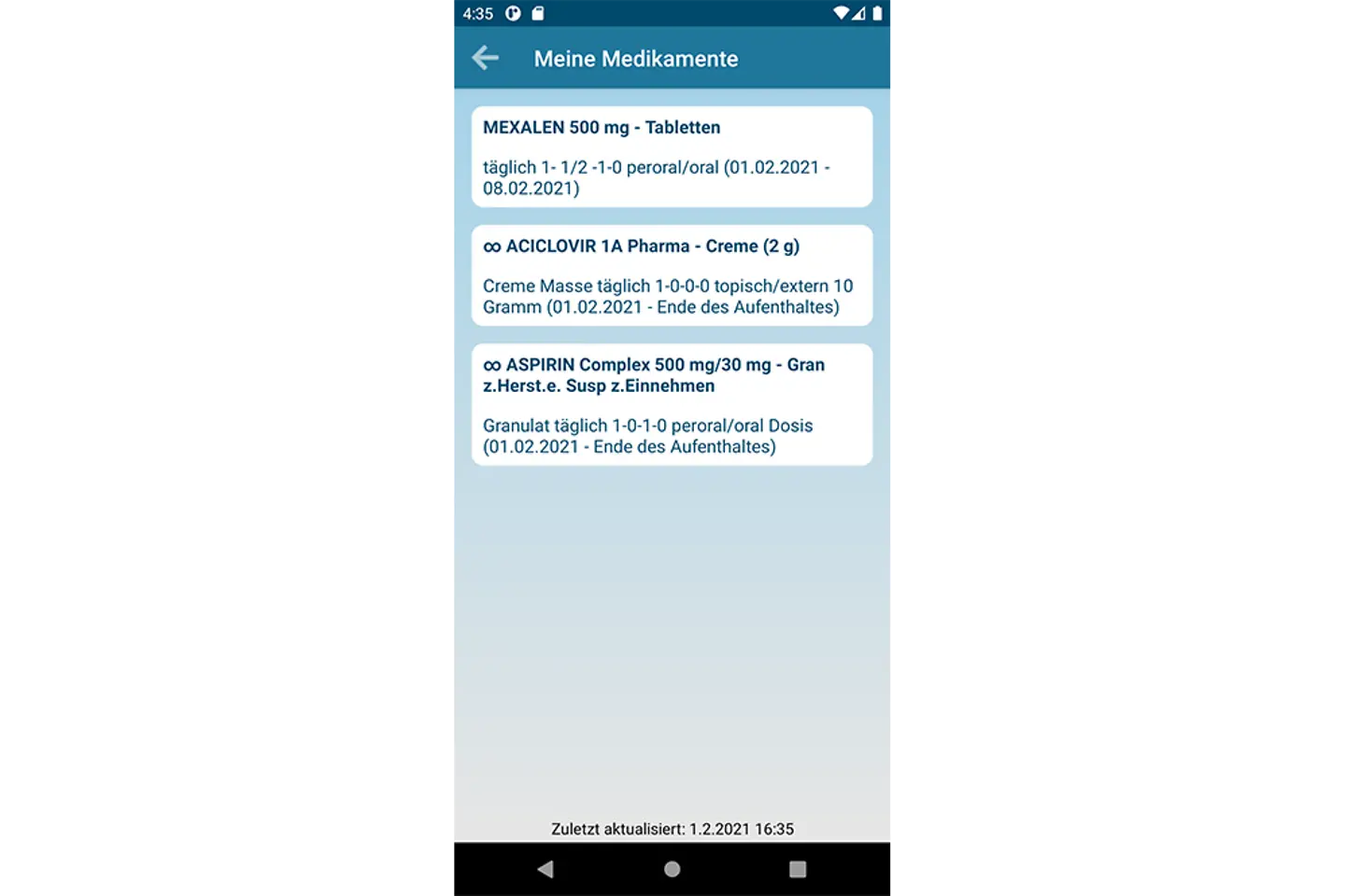 Meine Medikamente auf der App dargestellt