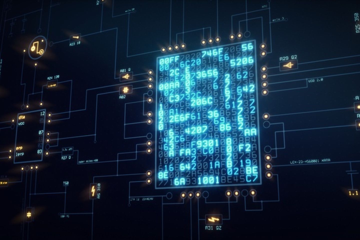 Virtual representation of a circuit diagram.