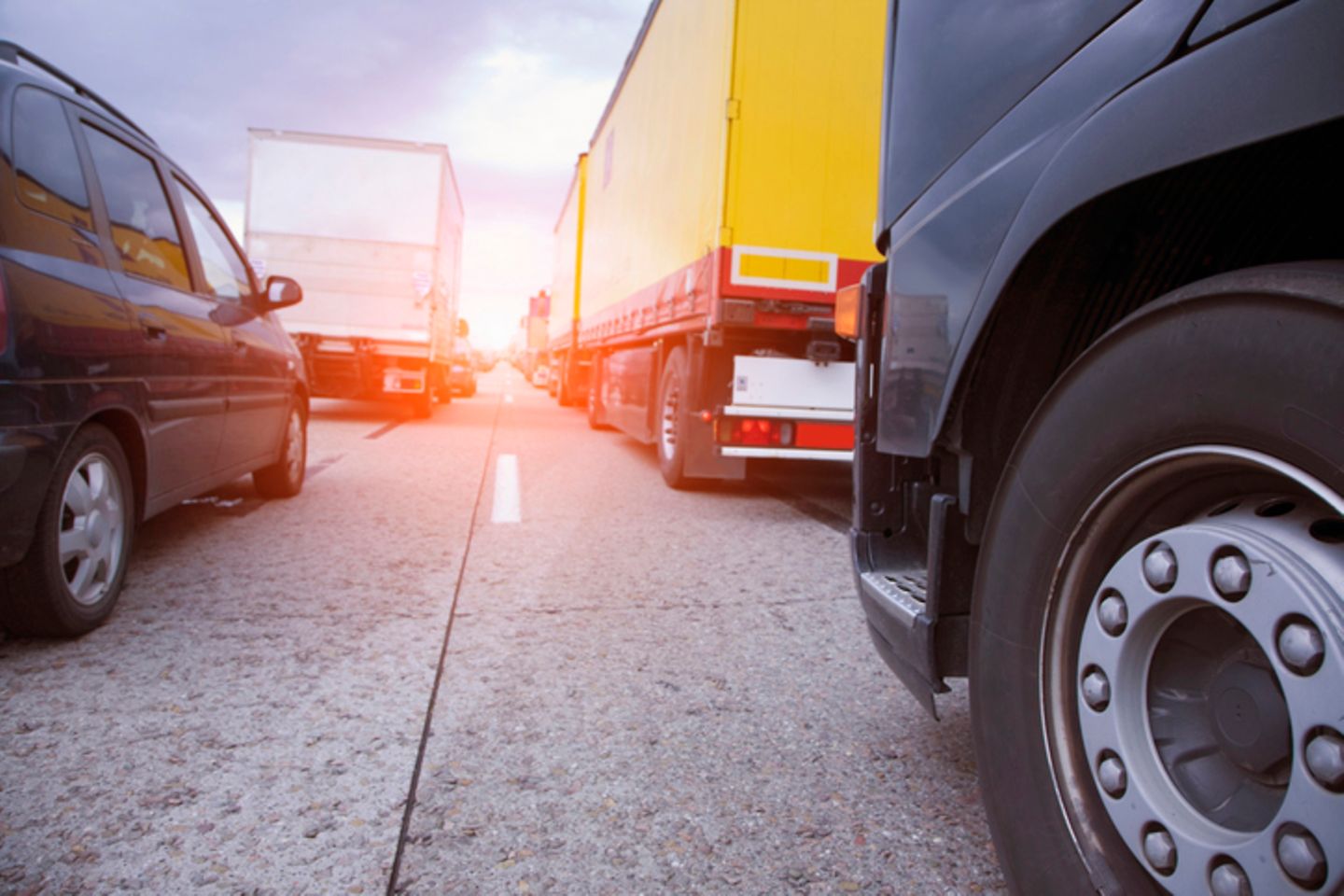 Motorway with many cars in traffic jam