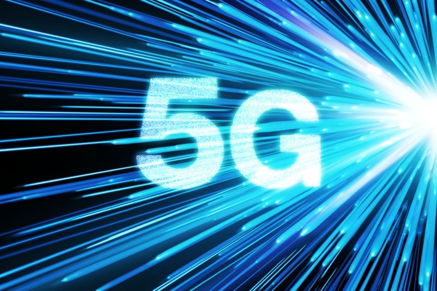 A virtual representation of blue beams and the lettering 5G.