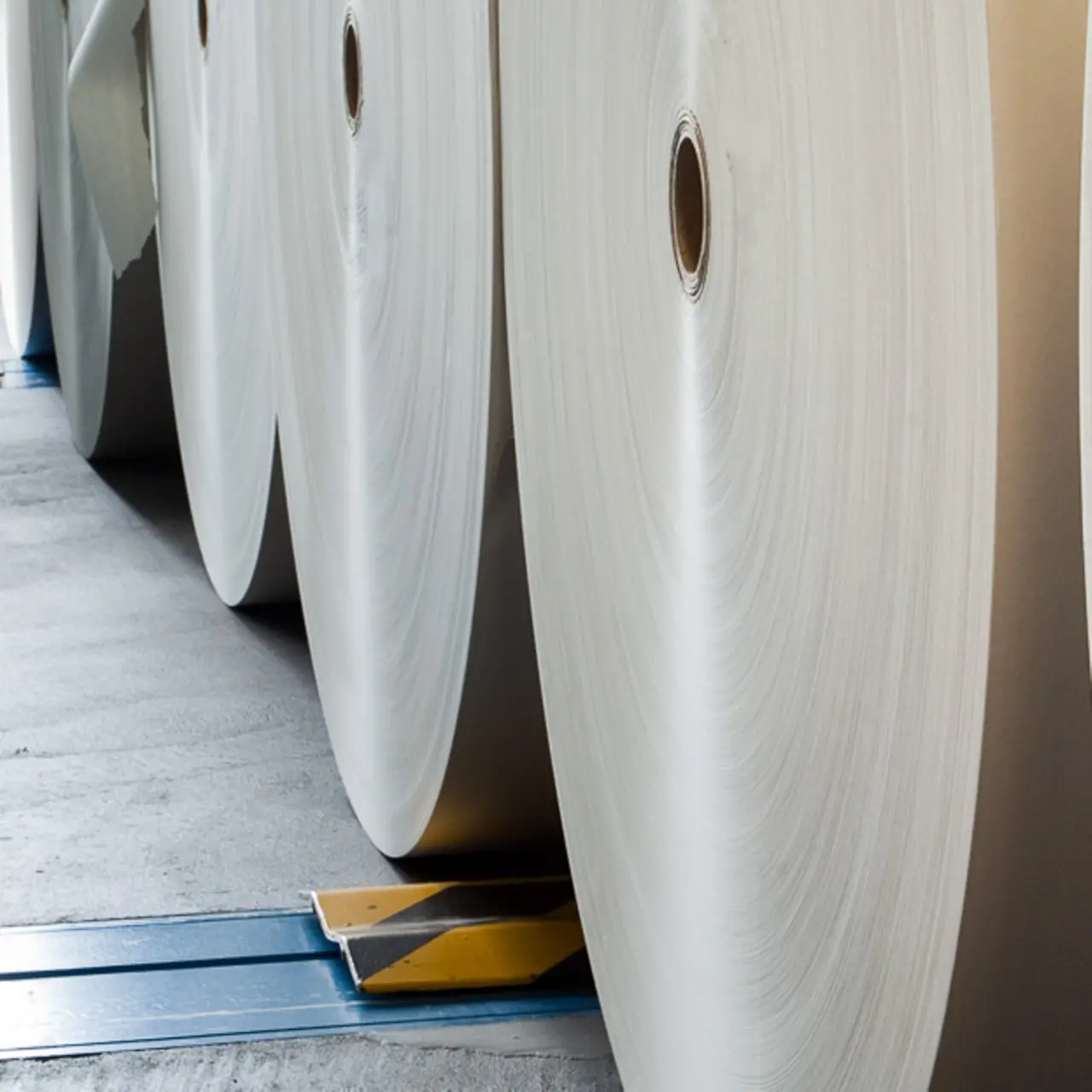 Plano de cerca de varios rollos de papel grandes en una sala