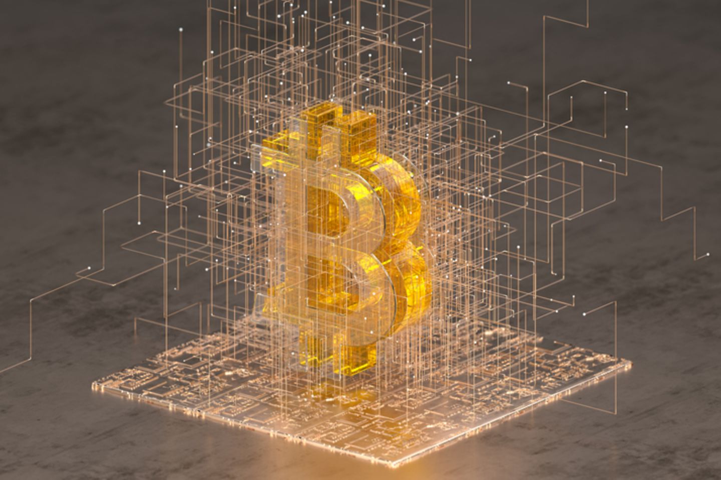 Virtuelle Darstellung des Bitcoin-Zeichens
