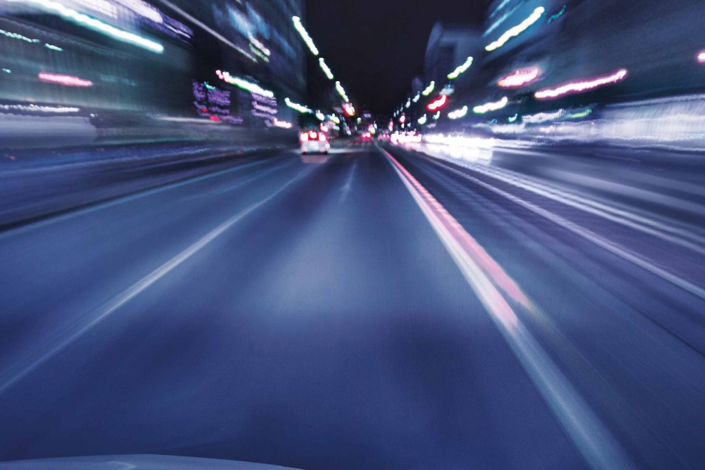 Time lapse image of traffic, view from inside car.