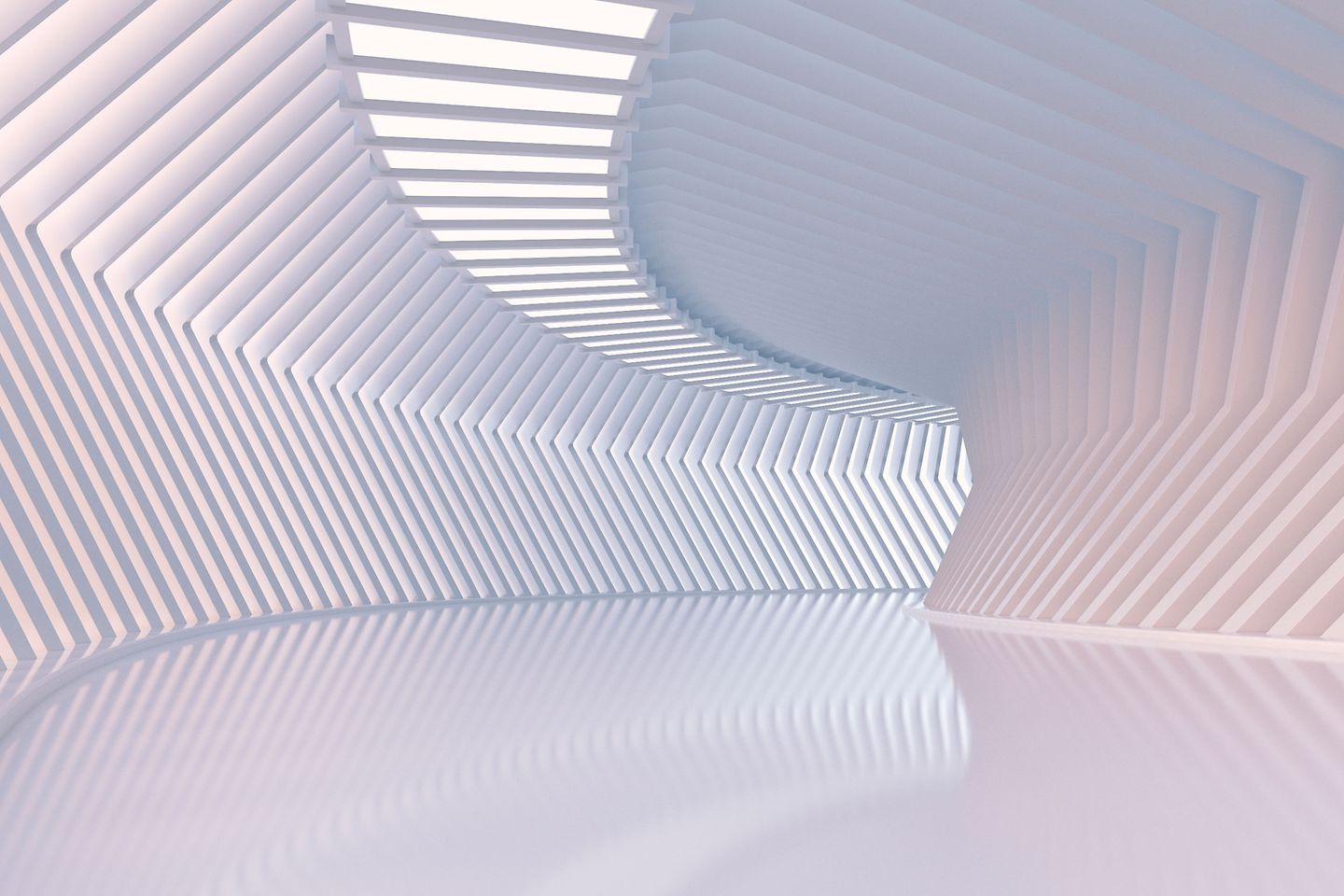 Pasillo vacío de color blanco y rosa de un edificio futurista