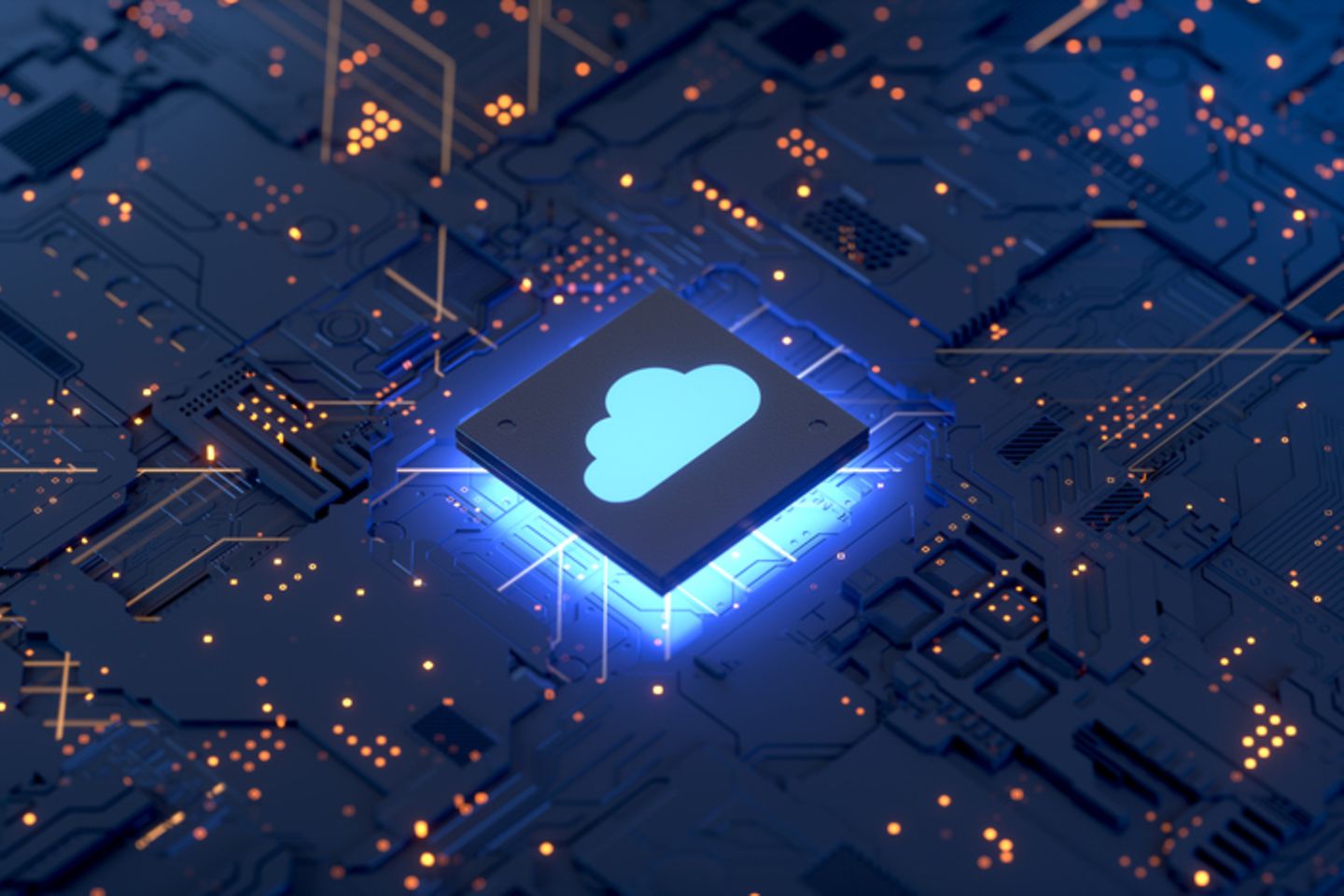 Un interrupteur avec une icône lumineuse en forme de nuage sur un circuit imprimé.