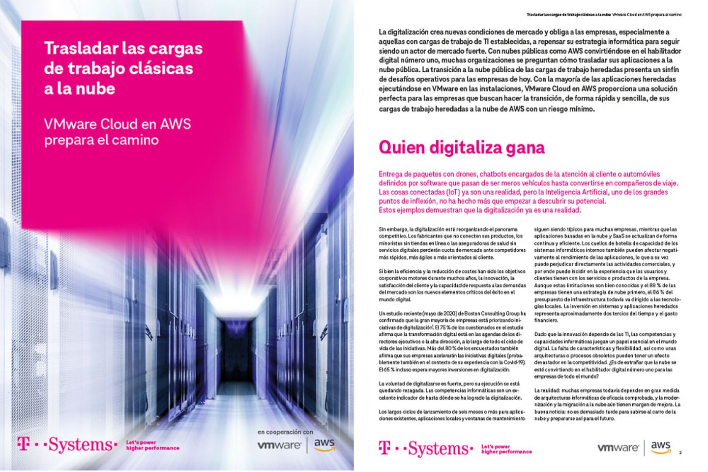 Captura de pantalla de la portada y las tres primeras páginas del whitepaper: VMware Cloud on AWS