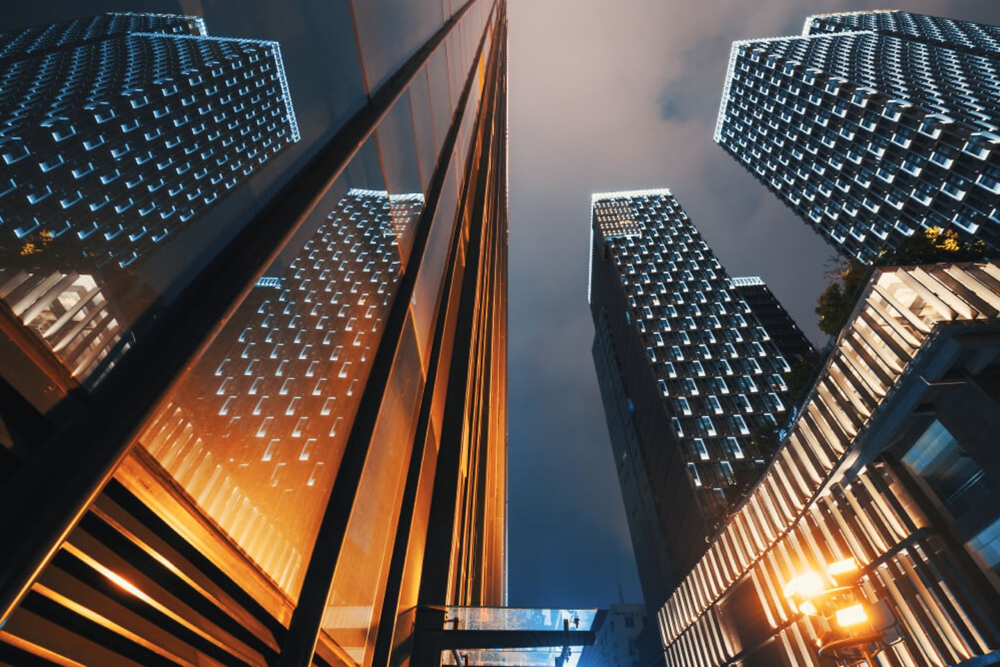 High-rise buildings at dusk 