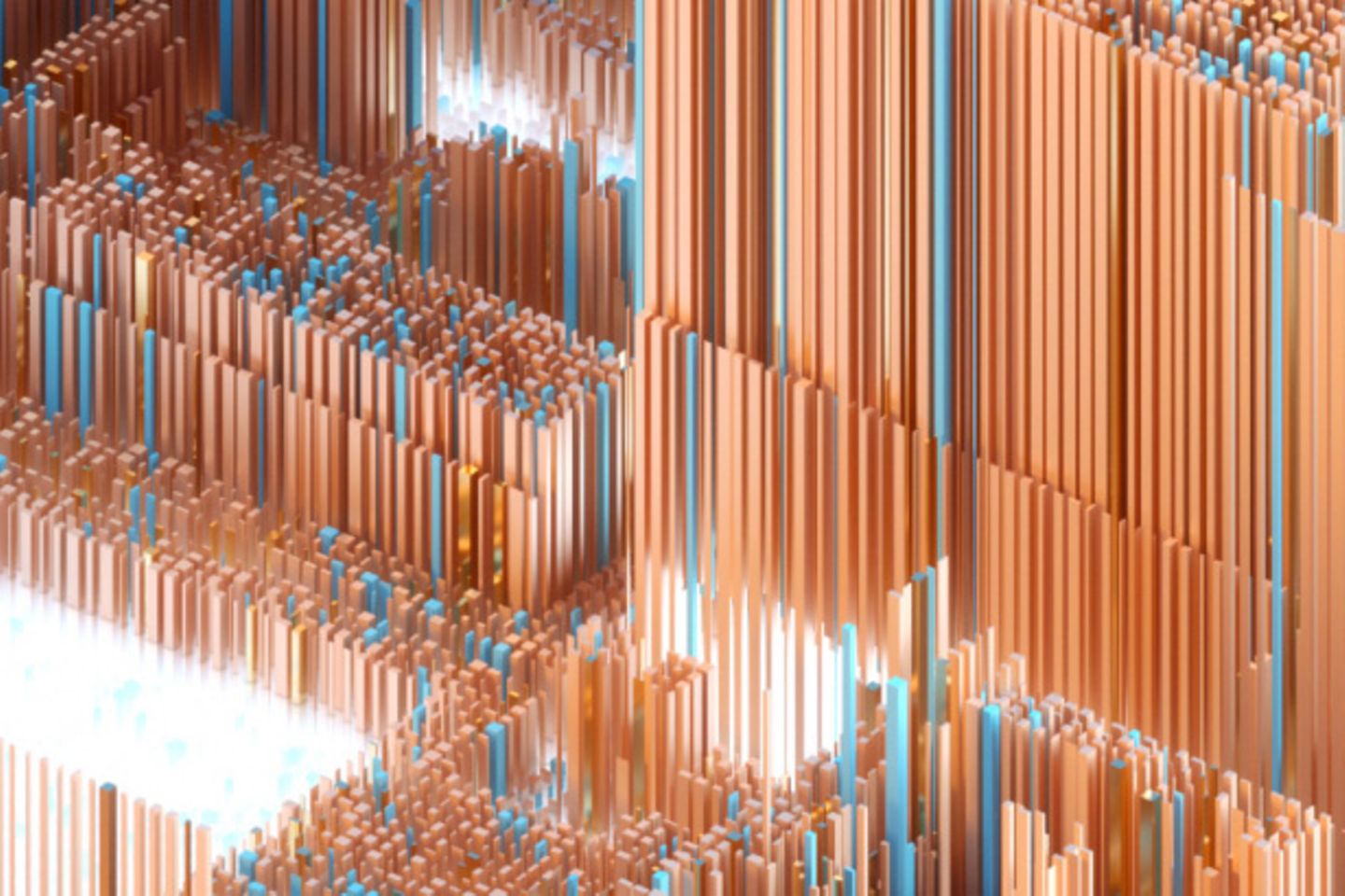 Abstract cityscape made of orange and light blue bars 