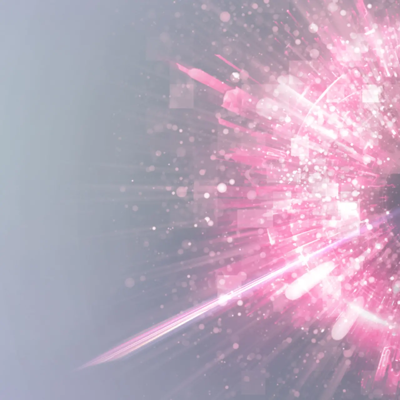 magenta lijnen en deeltjes die samen lijken op een abstracte iris (oog).