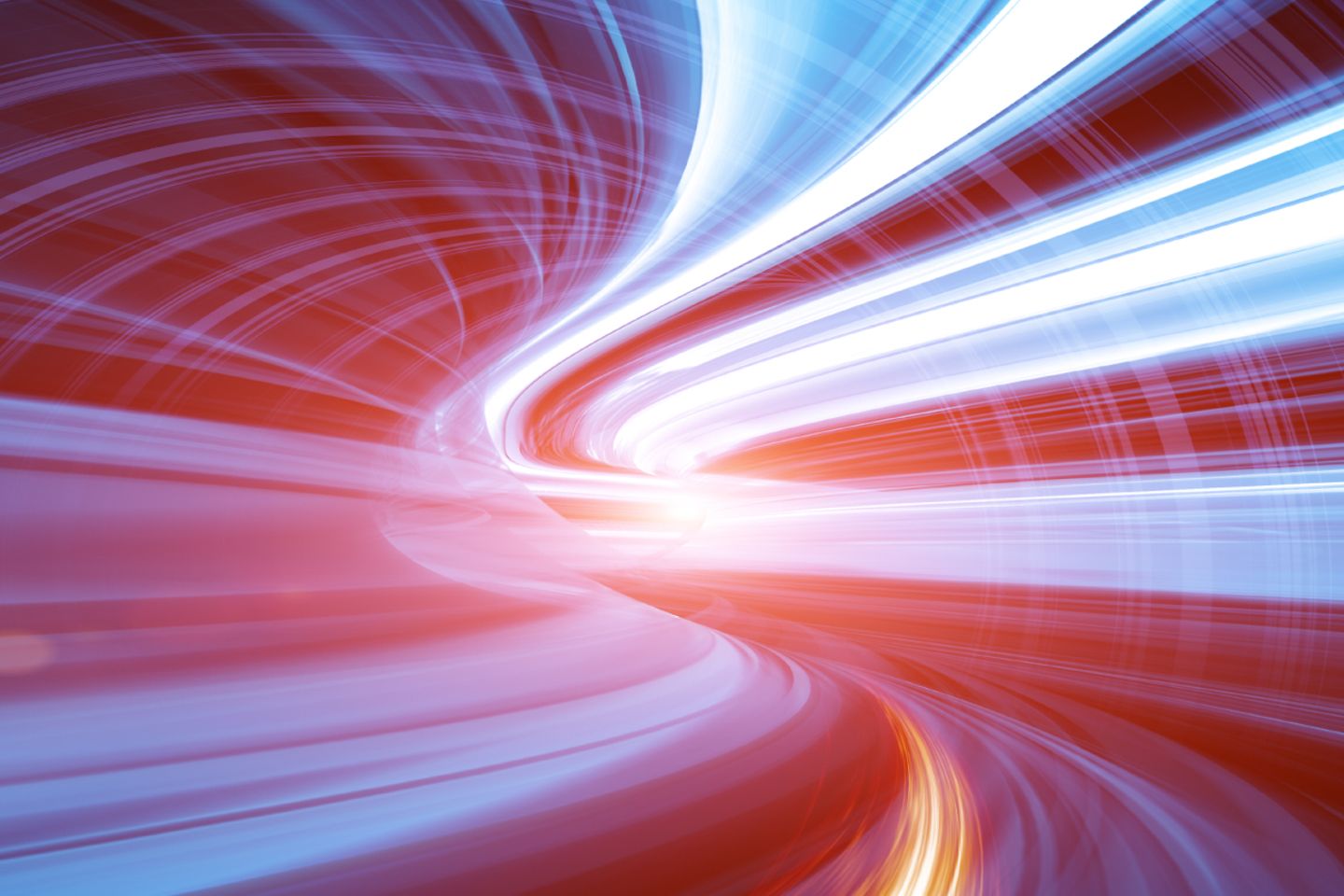 View in curve in tunnel of light strips