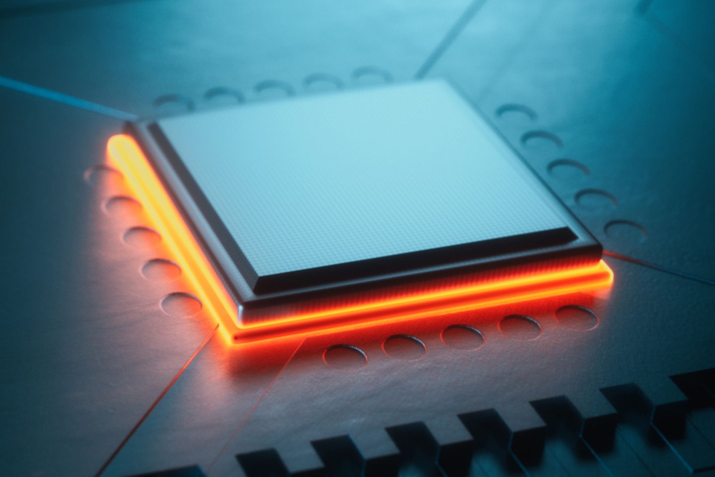 Prozessor - CPU-Unit mit leuchtender Umrandung.