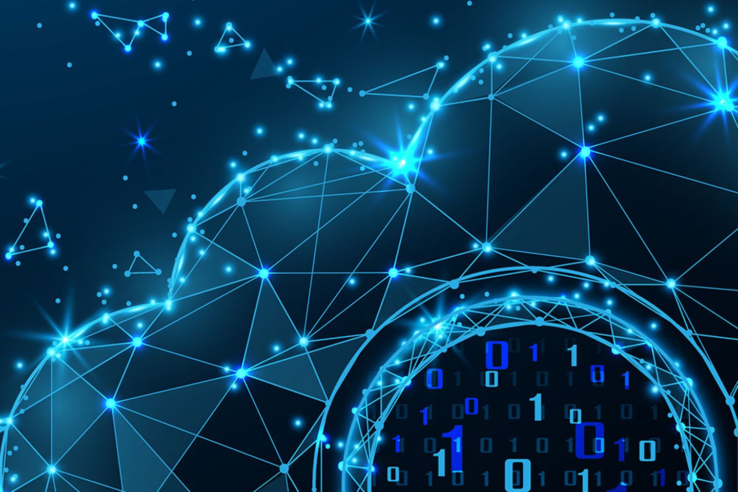 Virtual representation of a cloud with a magnifying glass in front of it, through which binary codes can be seen.