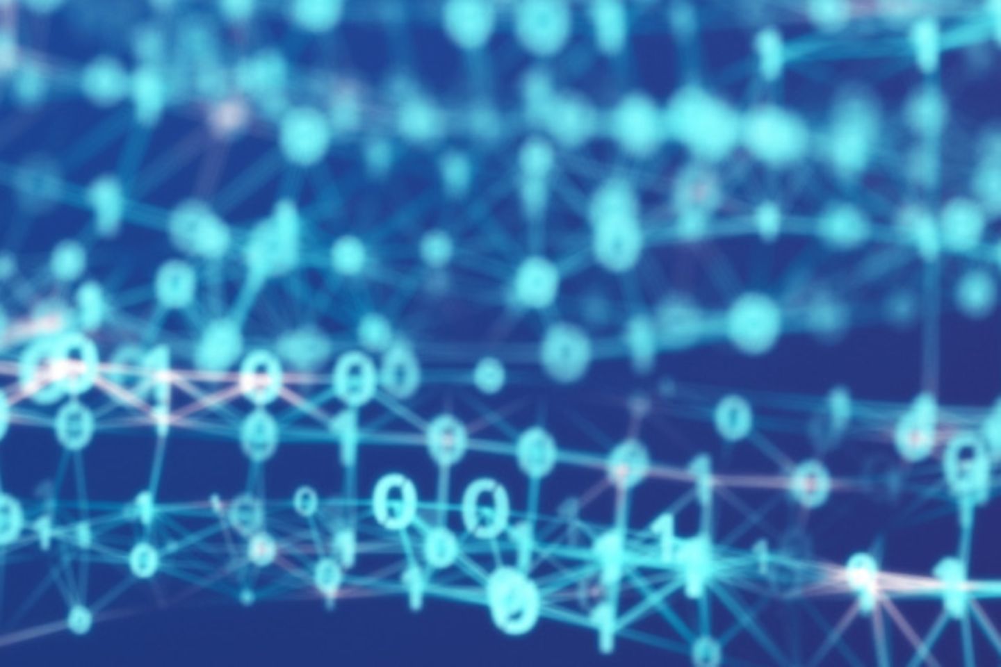 Strings of numbers 1 and 0 forming wavy lines in turquoise and dark blue