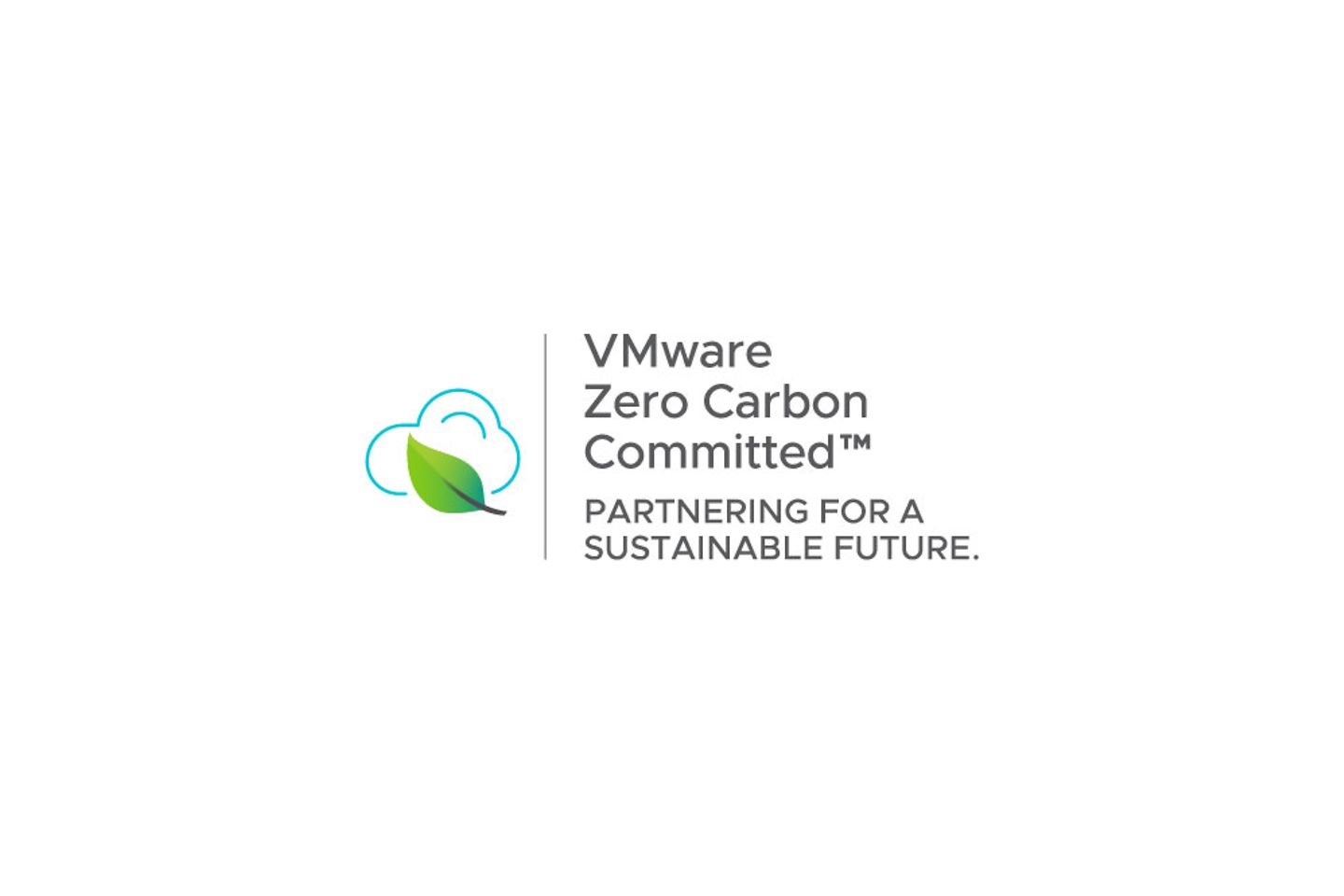 Cloud symbol with a green leaf on top of it and VWware slogan