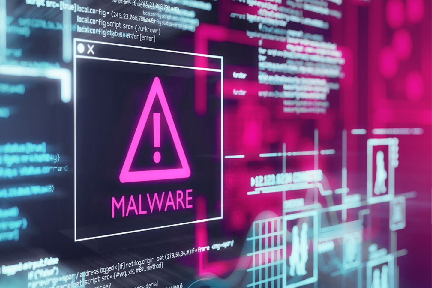 Coding lines on screen with "malware" warning