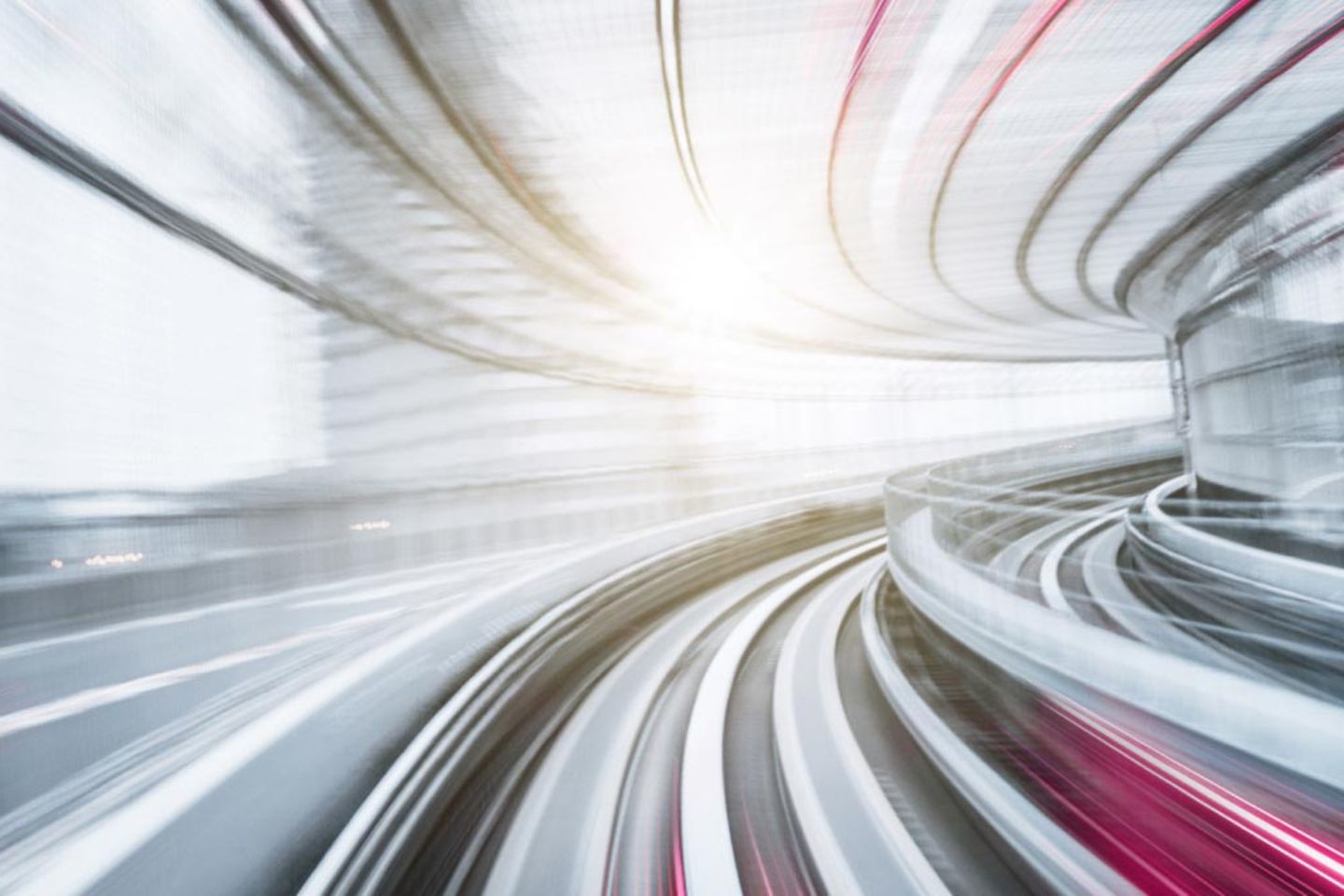 Blue and gray corridor with magenta stripes and motion blur.