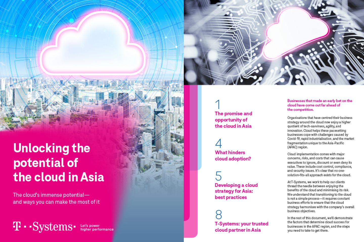 Cover and the next page as a screenshot showing the white paper: unlocking the potential of the cloud in Asia