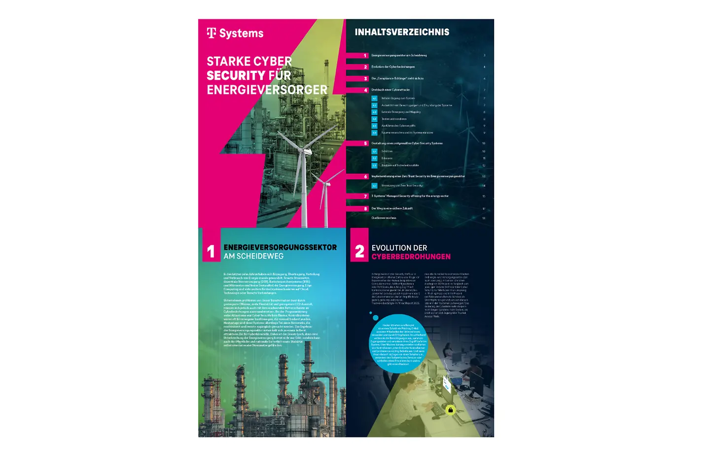 Cover und die nächsten drei Seiten des Whitepapers „Industrielle Sicherheit im Energiesektor“ als Screenshot